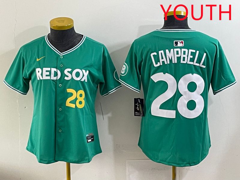 Youth 2025 Boston Red Sox 28 Campbell Dark Green Joint Name Nike MLB Jersey style 5